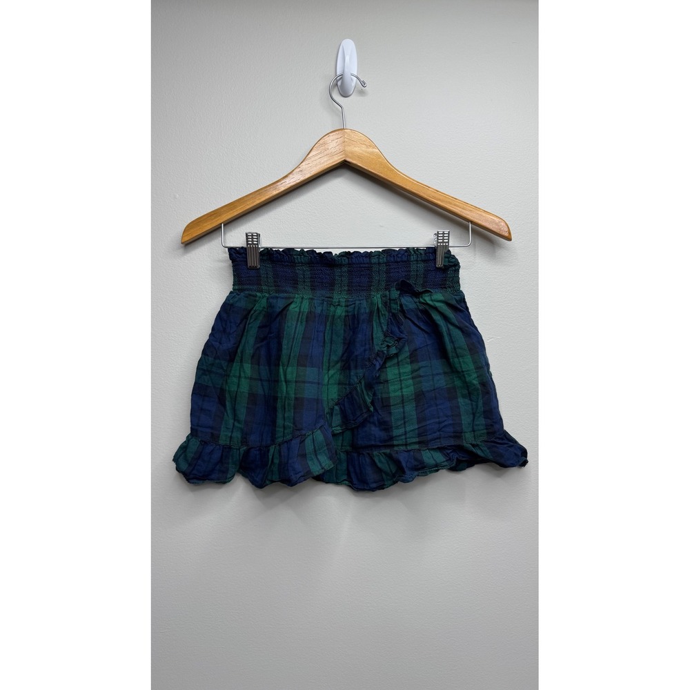 Vineyard Vines Womens Black Watch Plaid Smocked Ruffle Skort Blue Green Size M